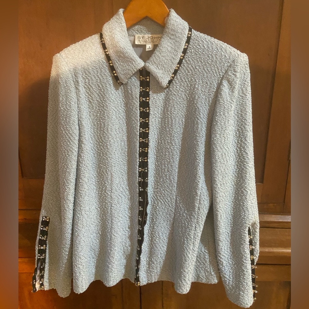 St. John Collection Blue Bouclé Santana Knit Jacket